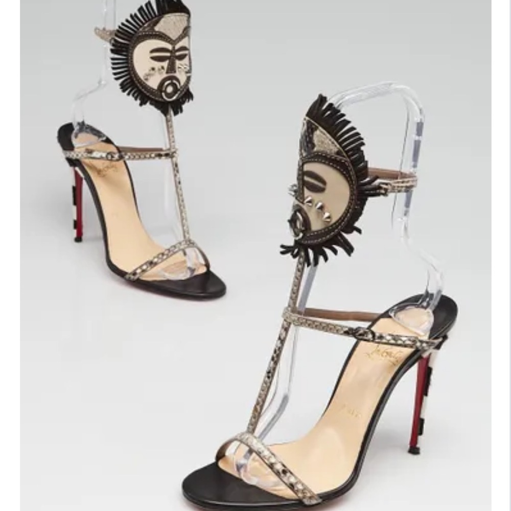 Christian Louboutin Black and Tan Heels with Signature Red Soles